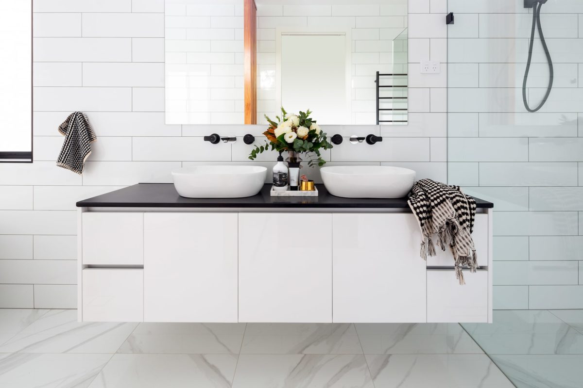 Bathroom interior design and styling by Studio Black Interiors, Downer Residence, Canberra, Australia.