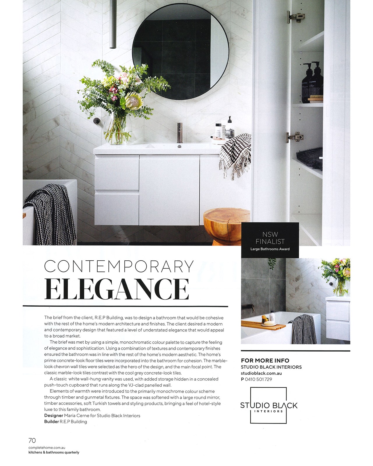 Studio Black Interiors featured in Kitchens and Bathrooms Quarterly Magazine.