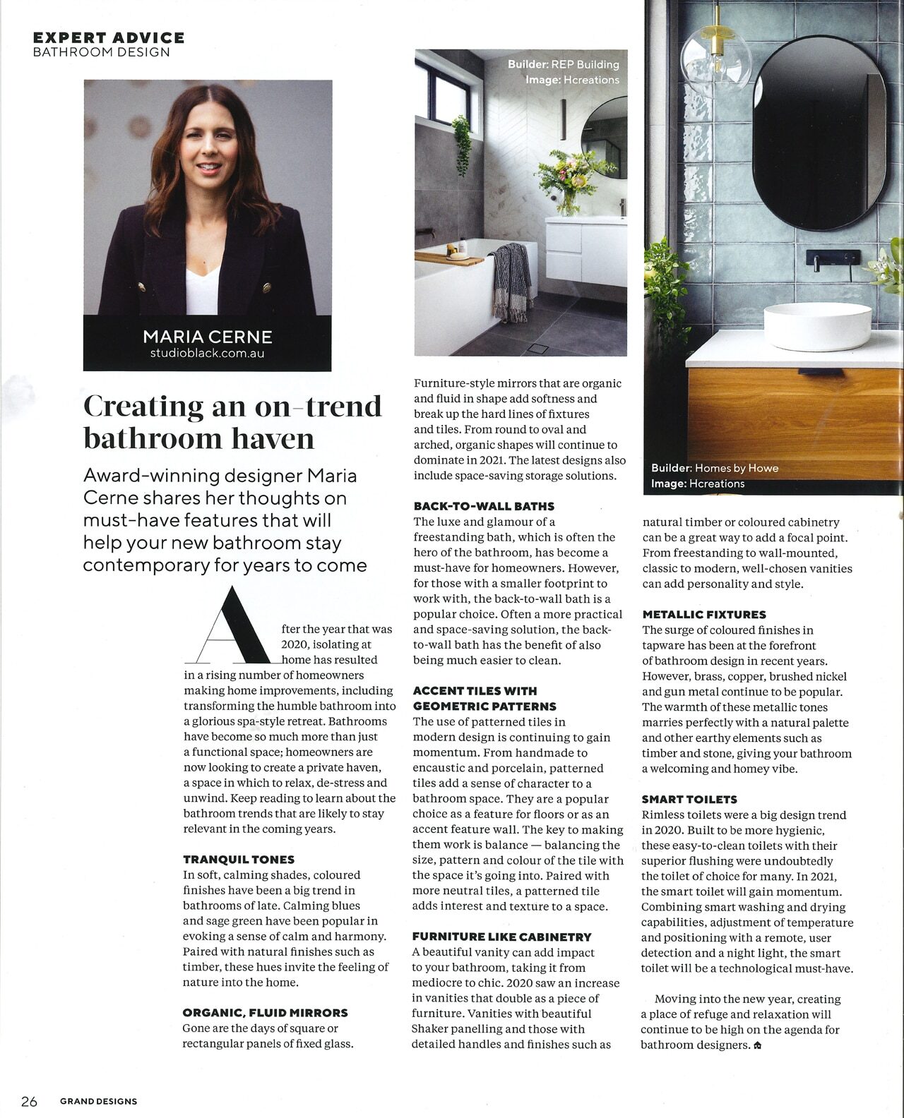 Studio Black Interiors is proudly featured in Grand Designs Australia Kitchens and Bathroom Magazine